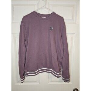 Vintage 90s FILA Crewneck Sweatshirt L Large Mauve Purple Logo Patch Stripe Hem